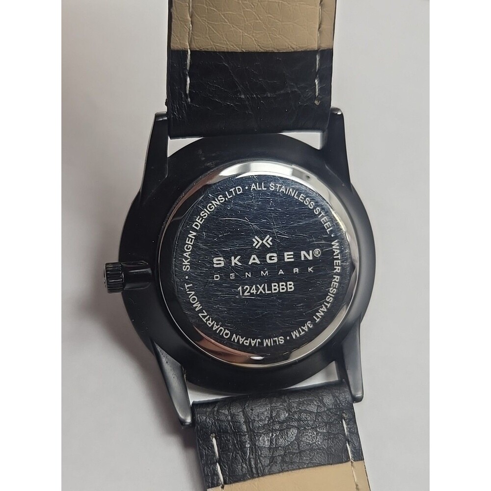 Skagen Denmark Black Stainless 38mm Date Mens Slim Watch New Battery Leather - Picture 12 of 12